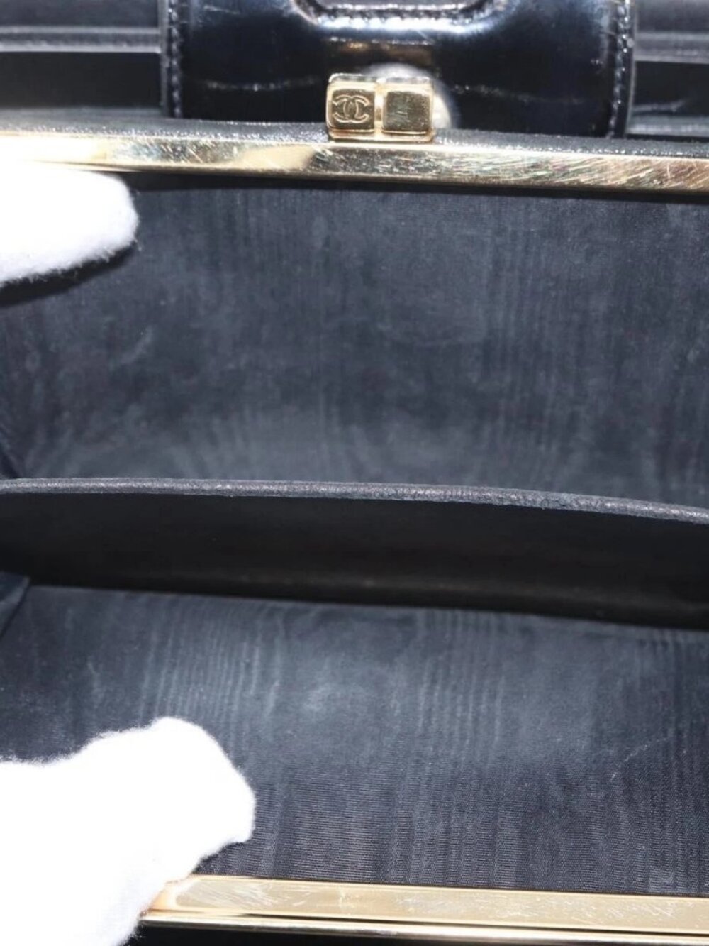 CHANEL Choco Bar line Long Wallet Patent leather Black CC Auth bs32174 - Picture 11 of 16